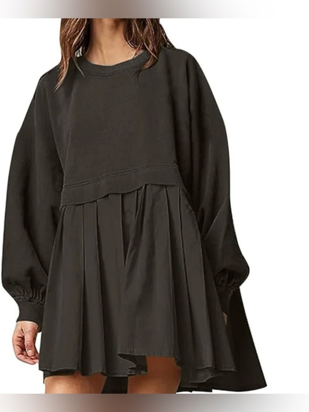 EUC Ugerloo szM Oversized Black Long Sleeve Pleated Hem Women’s Shirt Dress…